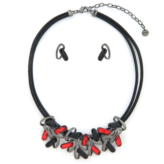 Geometric Black and Red Necklace Set