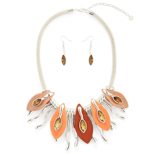 Orange and Silver Beaded Necklace Set