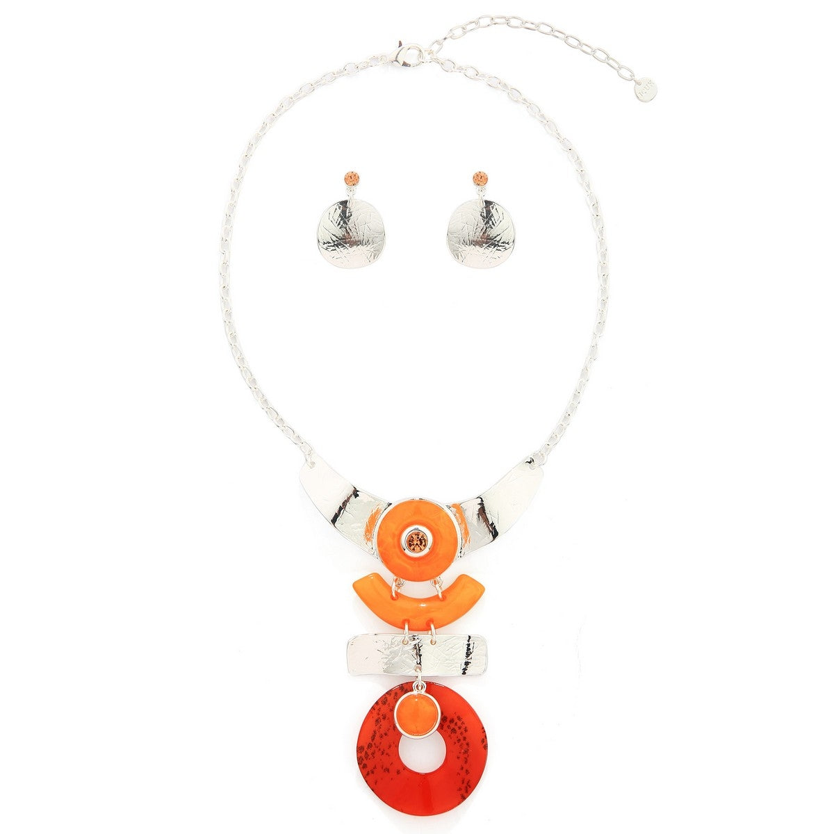 Geometric Orange and Silver Beads Necklace Set