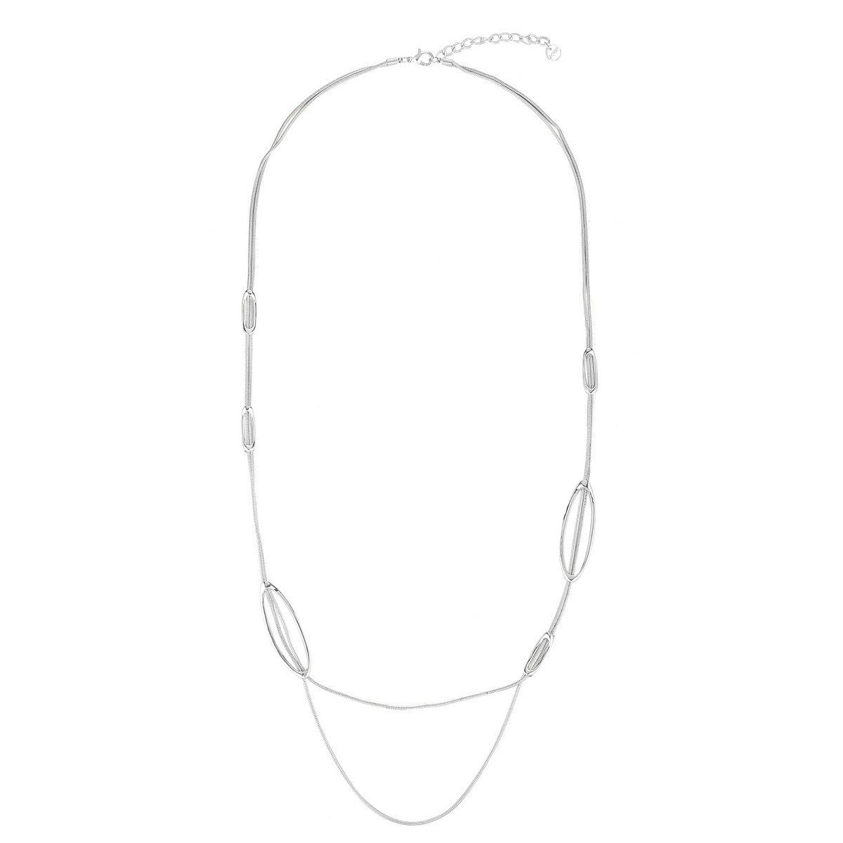 Double Strand Open Ovals Necklace - Silver