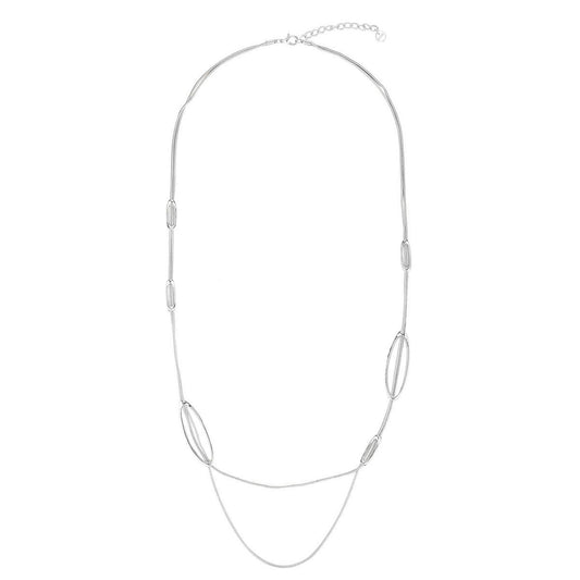 Double Strand Open Ovals Necklace - Silver