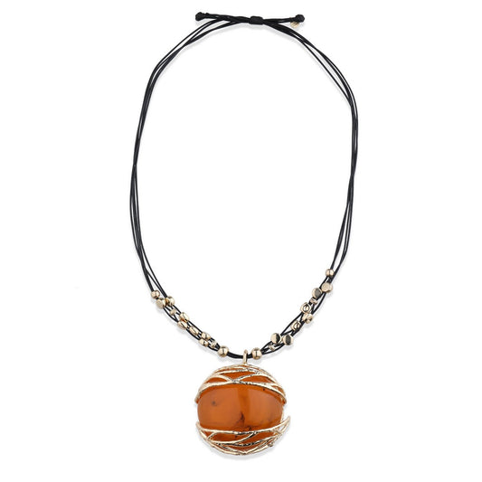 Orange & Gold Pendant Chord Necklace