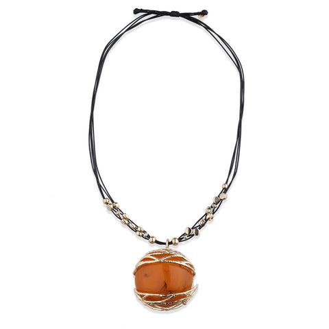 Orange & Gold Pendant Chord Necklace