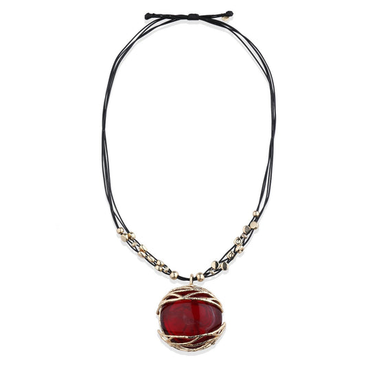 Red & Gold Pendant Chord Long Necklace