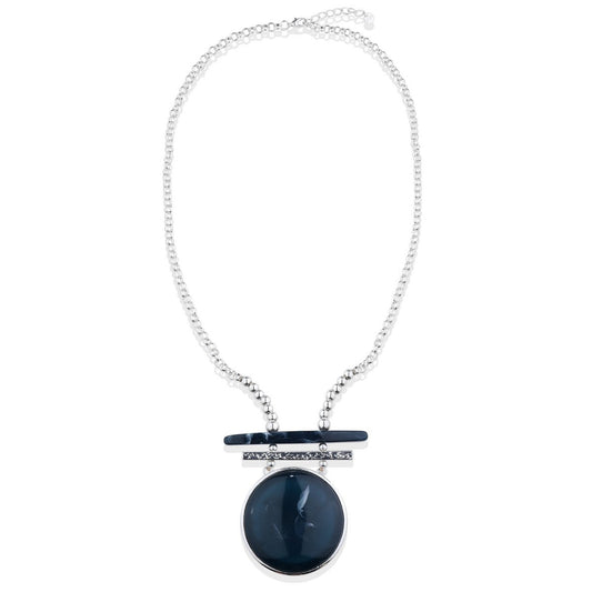 Navy Round Pendant Necklace