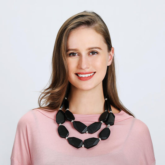 Black Crystal Draped Necklace