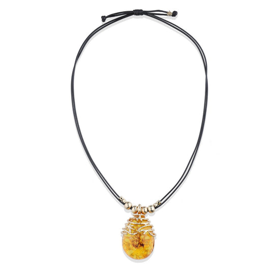 Coffee Oval Pendant long Necklace