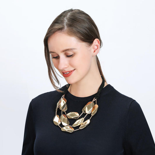 Gold Large Beaded Statement Necklace