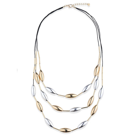 Three Layer Mixed Oval Beads Long Necklace