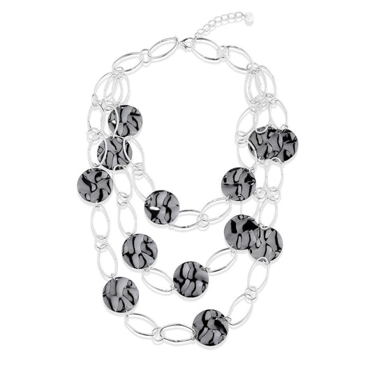 Layered Chunky Chain Loop Necklace with Grey Disks