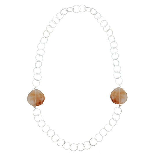 Hoop Chain Necklace with Stones - Silver-Rose Gold