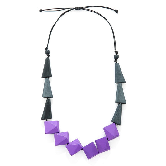 Purple Abstract Wooden Bead Necklace
