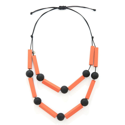Orange Layered Assorted Wooden Beads Necklace