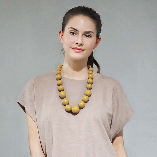 Large Mustard Yellow Beaded String Necklace