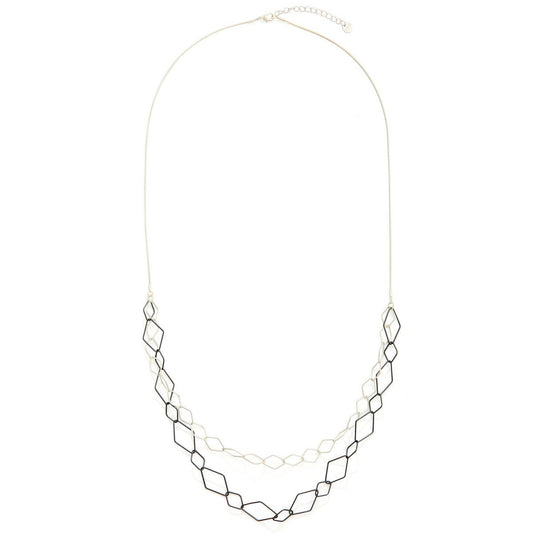 Open Diamond Chain Necklace - Silver-Black