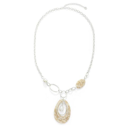 Cream Oval Pendant Chain  Necklace