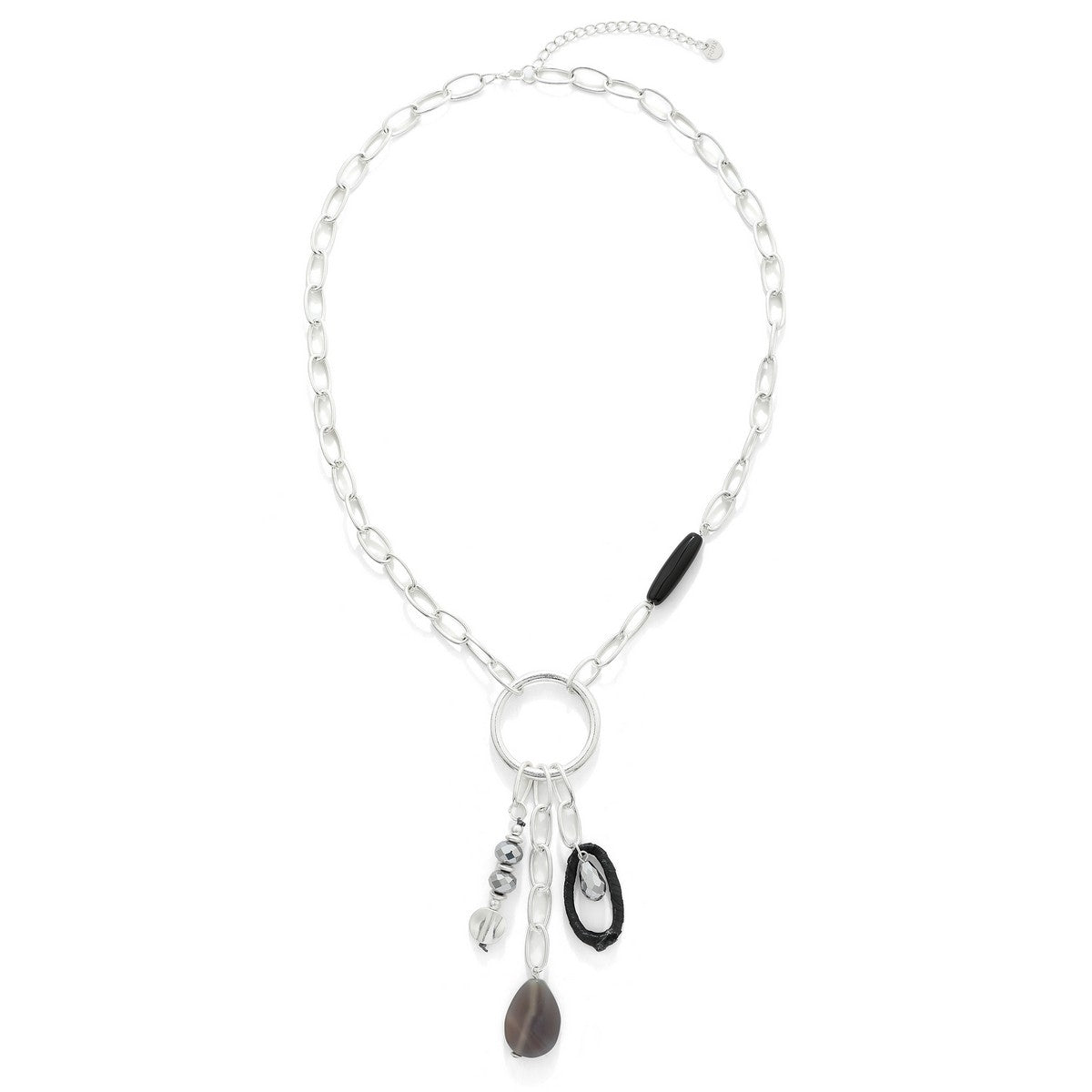 Black & White Geometric Beaded Long Necklace
