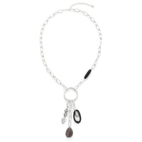 Black & White Geometric Beaded Long Necklace