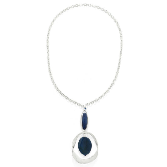 Blue Oval Chain Long Necklace