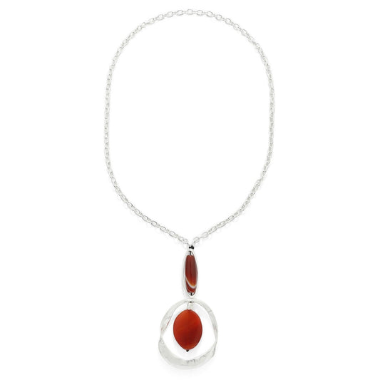 Red Oval Chain Long Necklace