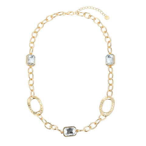 Gold Chain Link Necklace with Rings and Gems