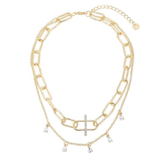 Gold Chunky Chain Link Necklace with Dangly Gems