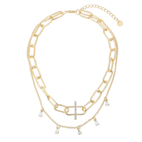 Gold Chunky Chain Link Necklace with Dangly Gems