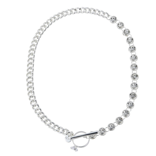 Metal Chain Link Necklace with Gems