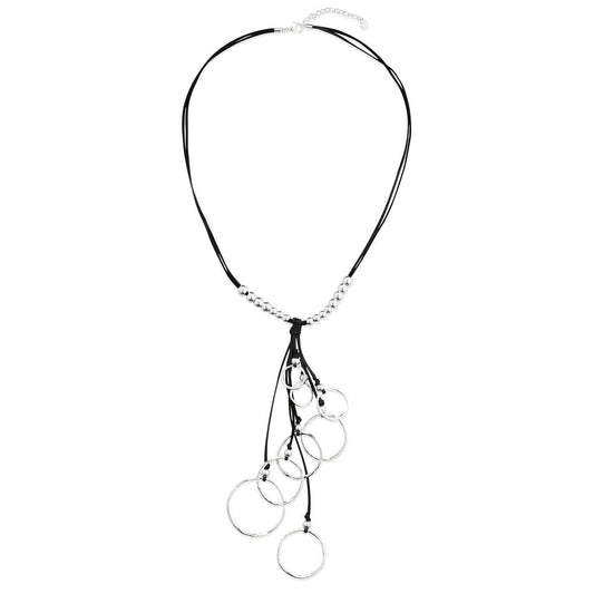 Silver Rope-style Long Necklace with Rings