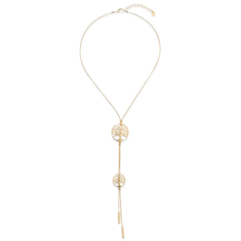 Gold Long Necklace with Tree Design Pendant