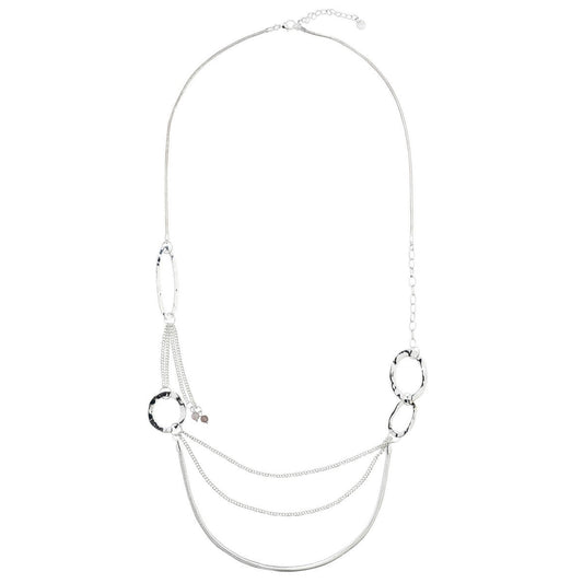 Silver Layered Long Necklace with Ring Detail