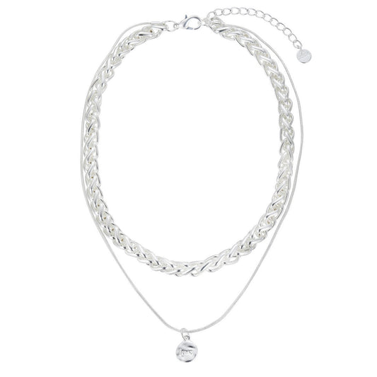 Silver Chunky Chin Link Layered Short Necklace with Pendant