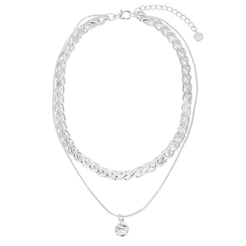 Silver Chunky Chin Link Layered Short Necklace with Pendant
