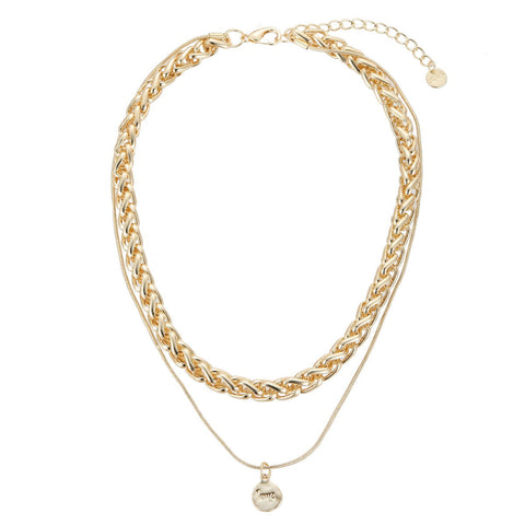 Gold Chunky Chain Link Layered Short Necklace with Pendant