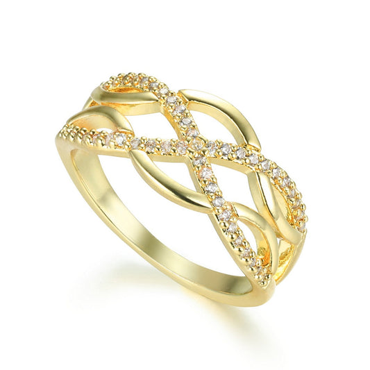 Gold Layered Band Crisscross Diamond Ring