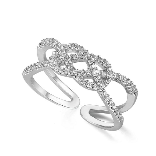 Silver Double Band Crisscross Ring with Diamantes