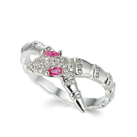 Silver Snake Ring with Gems