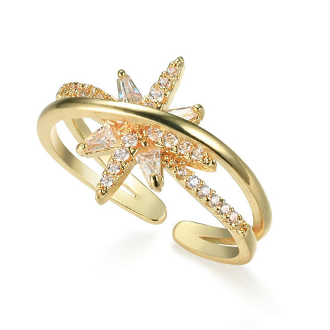Star Ray Pave Cubic Gold Ring