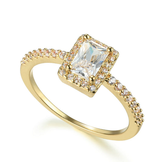 Golden Square Cut Diamante Ring