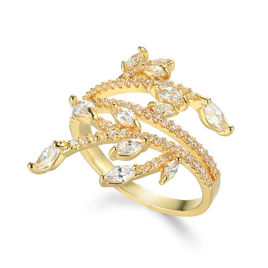 Golden Diamante Branch Ring