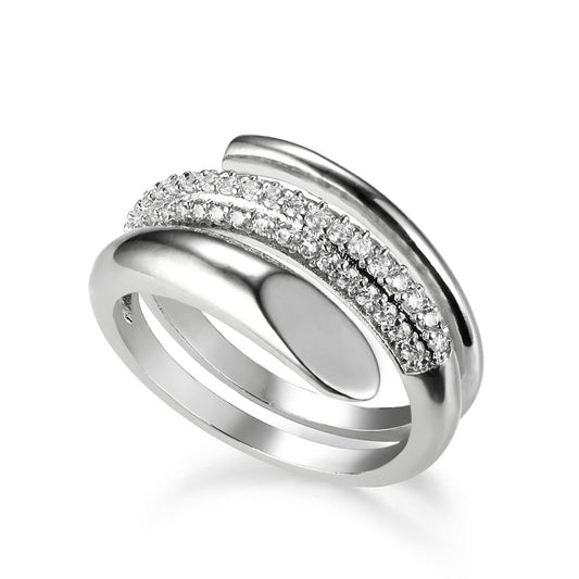 Silvery Tri-Band Diamond Ring