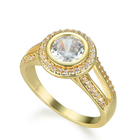 Sterling Silver 18ct Gold CZ Halo Ring