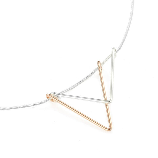 Triangular Geometric Long Necklace - Silver-Rose Gold