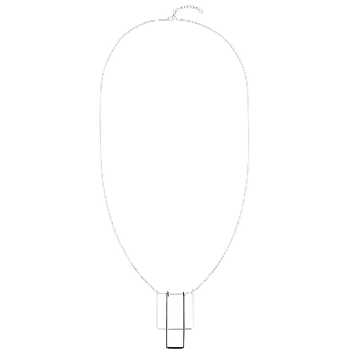 Rectangle Square Geometric Long Necklace - Silver-Black