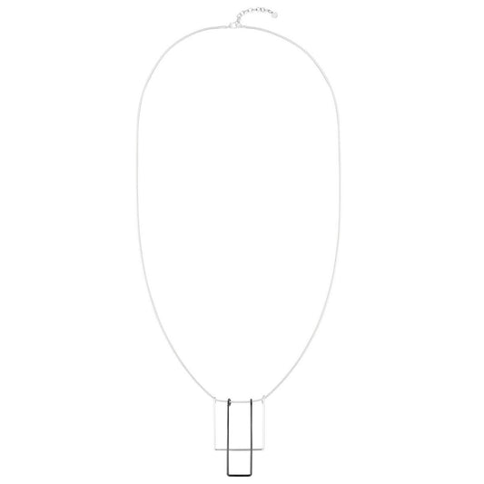 Rectangle Square Geometric Long Necklace - Silver-Black