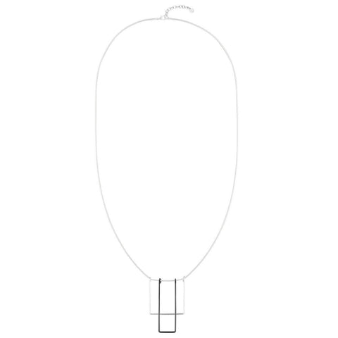 Rectangle Square Geometric Long Necklace - Silver-Black