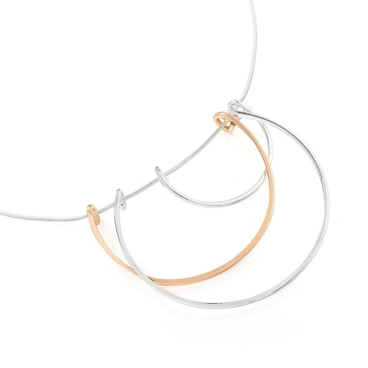 Dome Geometric Long Necklace - Silver-Rose Gold