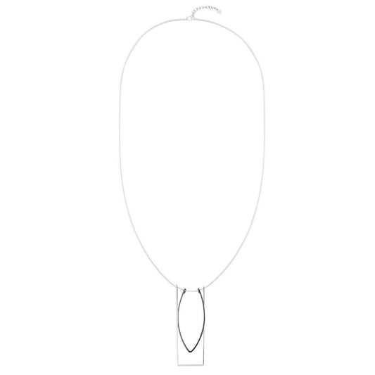 Rectangle Oblong Geometric Long Necklace - Silver-Black