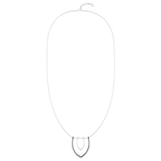 Half Ovate Geometric Long Necklace - Silver-Black