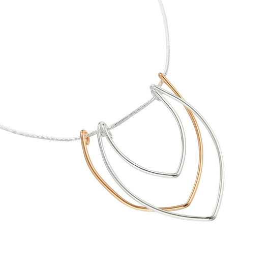 Half Ovate Geometric Long Necklace - Silver-Rose Gold